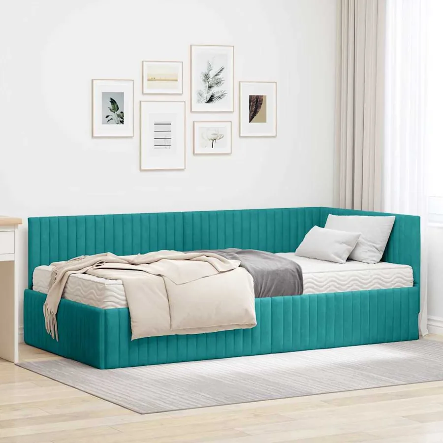 Cadre de lit d'angle avec matelas 2 pcs Turquoise Velours