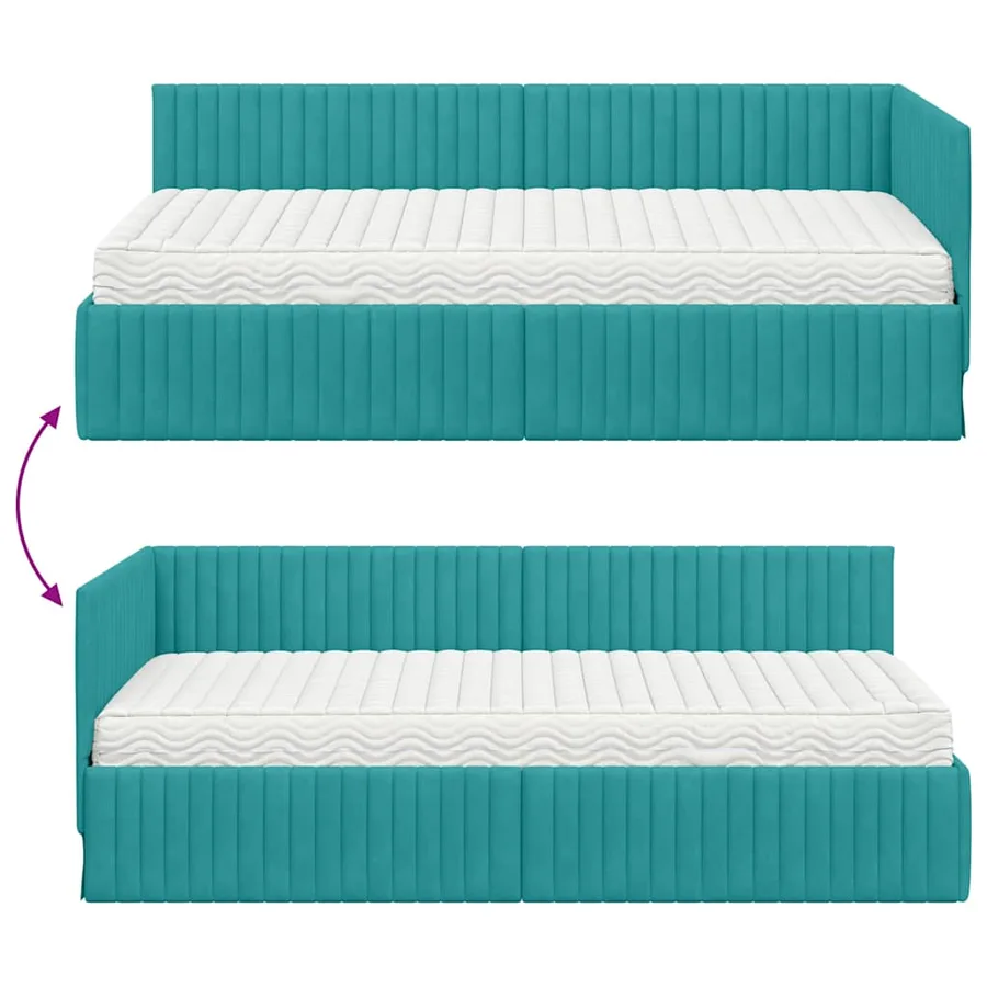 Cadre de lit d'angle avec matelas 2 pcs Turquoise Velours - 12