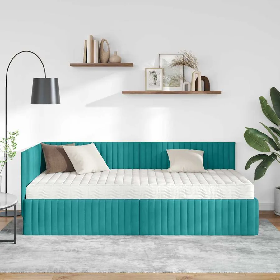 Cadre de lit d'angle avec matelas 2 pcs Turquoise Velours - 3