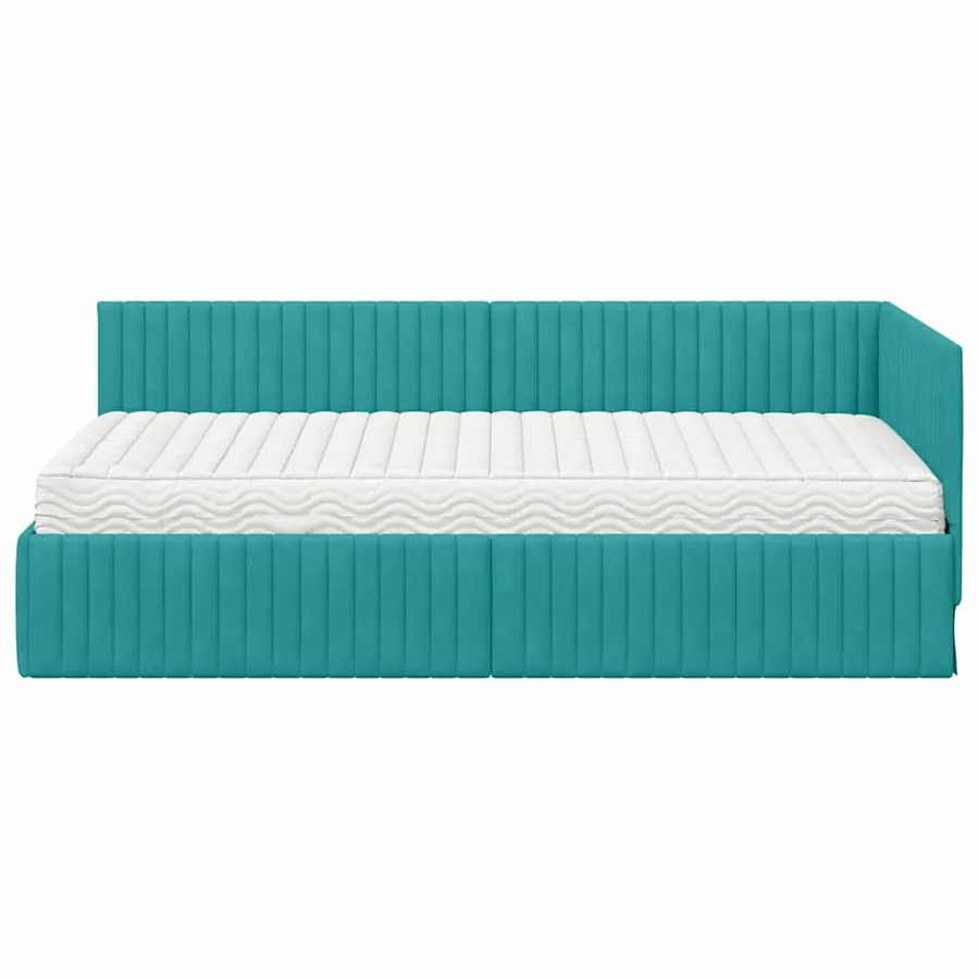 Cadre de lit d'angle avec matelas 2 pcs Turquoise Velours - 5