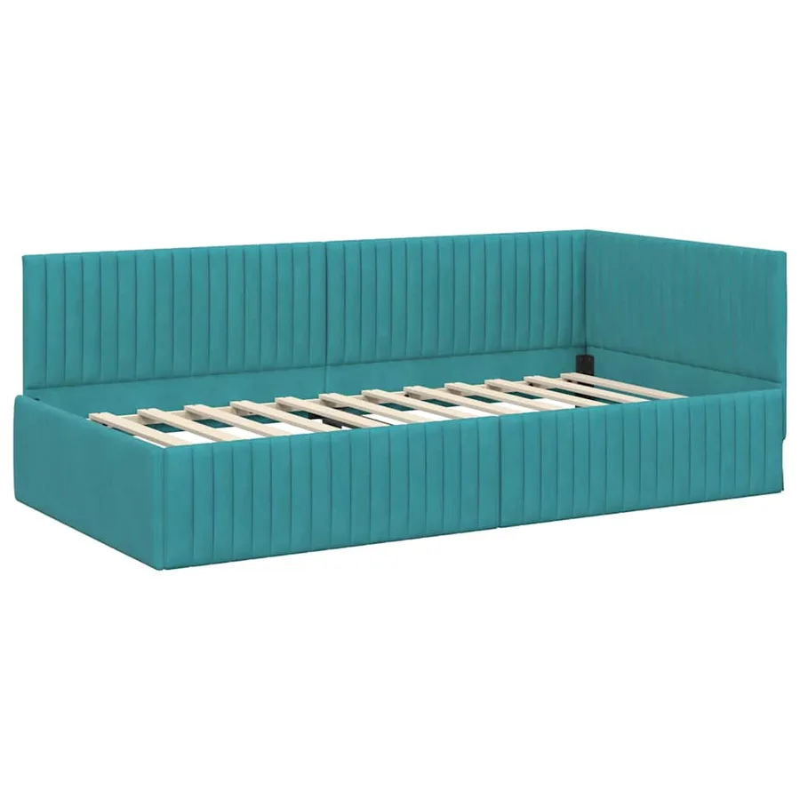 Cadre de lit d'angle avec matelas 2 pcs Turquoise Velours - 6