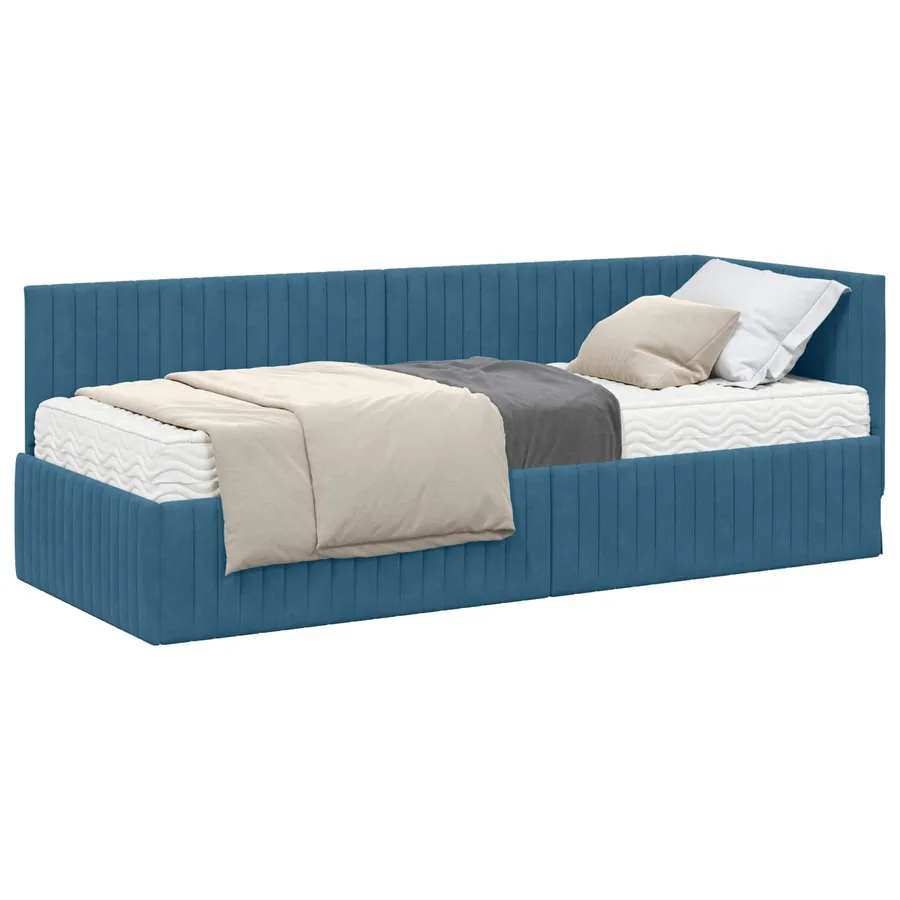 Cadre de lit d'angle avec matelas 2 pcs Bleu Velours - 2