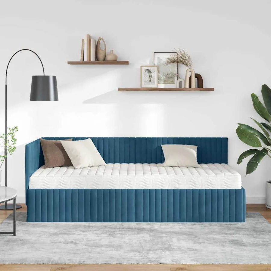 Cadre de lit d'angle avec matelas 2 pcs Bleu Velours - 3