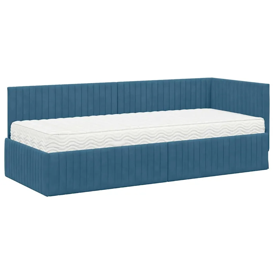 Cadre de lit d'angle avec matelas 2 pcs Bleu Velours - 4