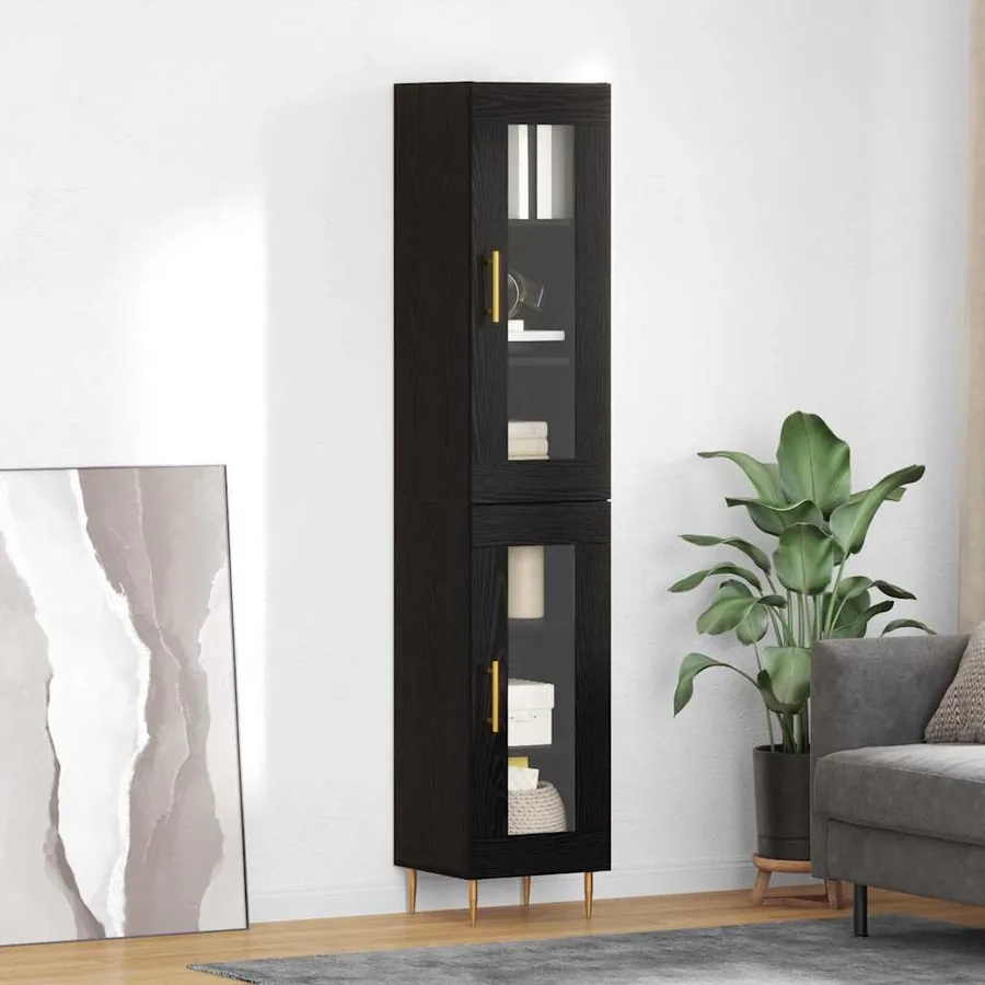 Haut Armoire 2 pcs Chêne noir Verre