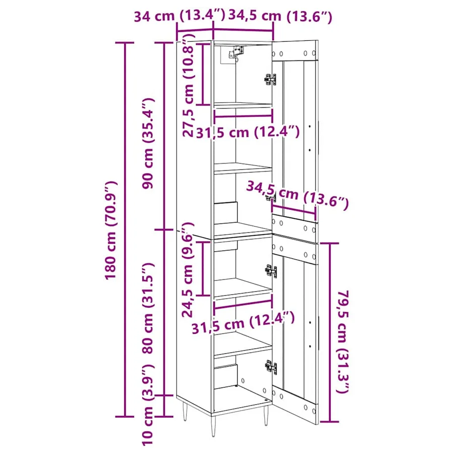 Haut Armoire 2 pcs Chêne noir Verre - 15