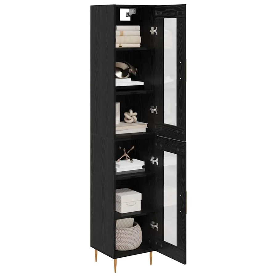 Haut Armoire 2 pcs Chêne noir Verre - 3