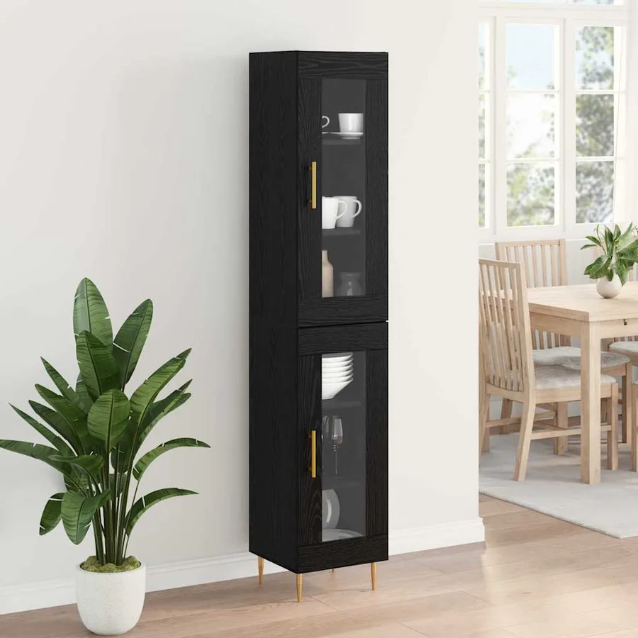 Haut Armoire 2 pcs Chêne noir Verre - 4