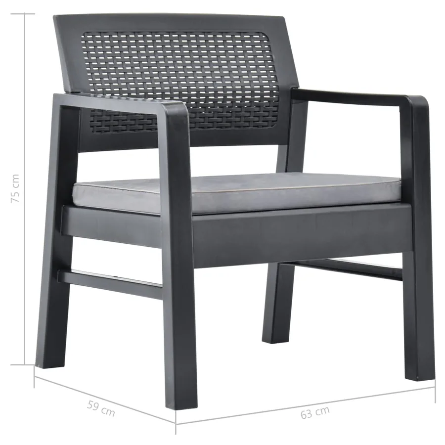 Salon de jardin 3 pcs Plastique Anthracite - 13