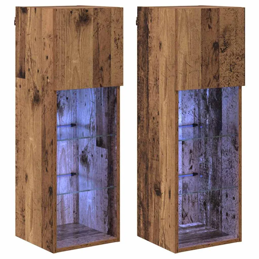 Meubles TV muraux avec LED 2 pcs Bois ancien 30,5 x 30 x 90 cm - 2