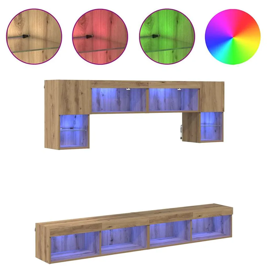 Unités murales TV avec LED 6 pcs Chêne artisanal - 4