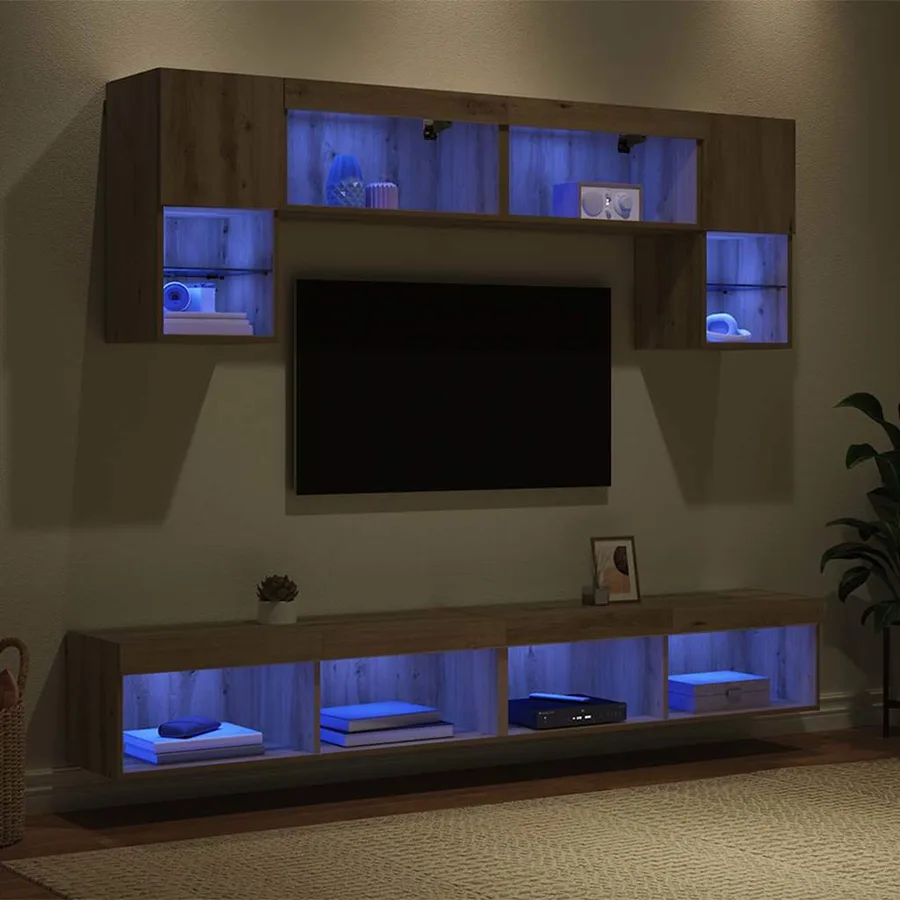 Unités murales TV avec LED 6 pcs Chêne artisanal - 5