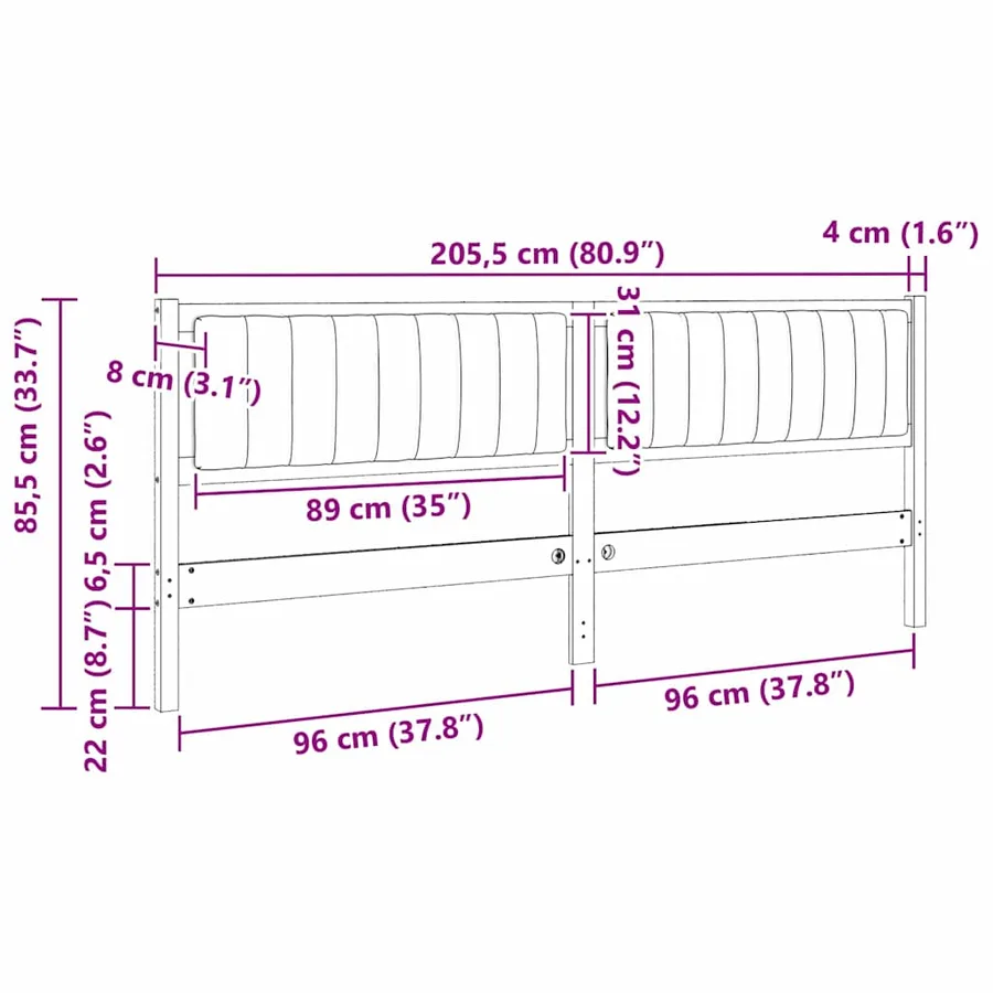 Tête de lit capitonnée Marron 200 cm Pin massif - 11