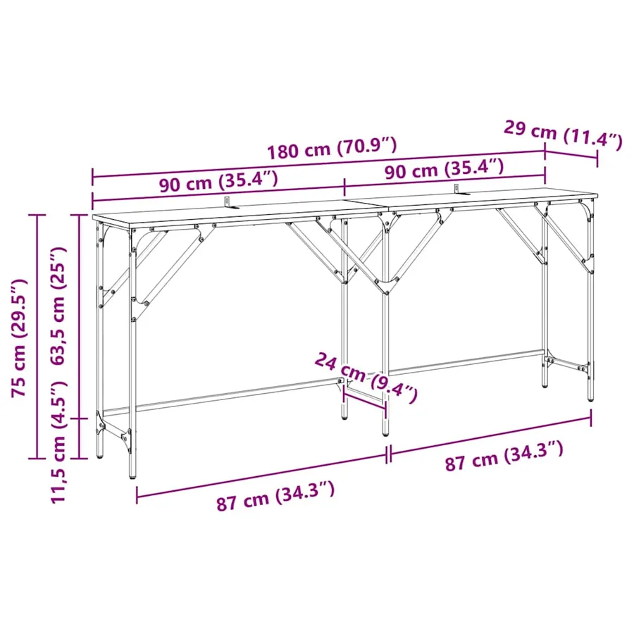 Table console Chêne artisanal 180 x 30 x 75 cm - 14