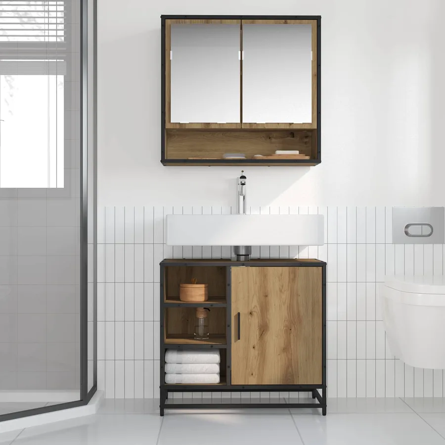 Cabinet de salle de bain Chêne artisanal 65 x 33 x 60 cm - 4