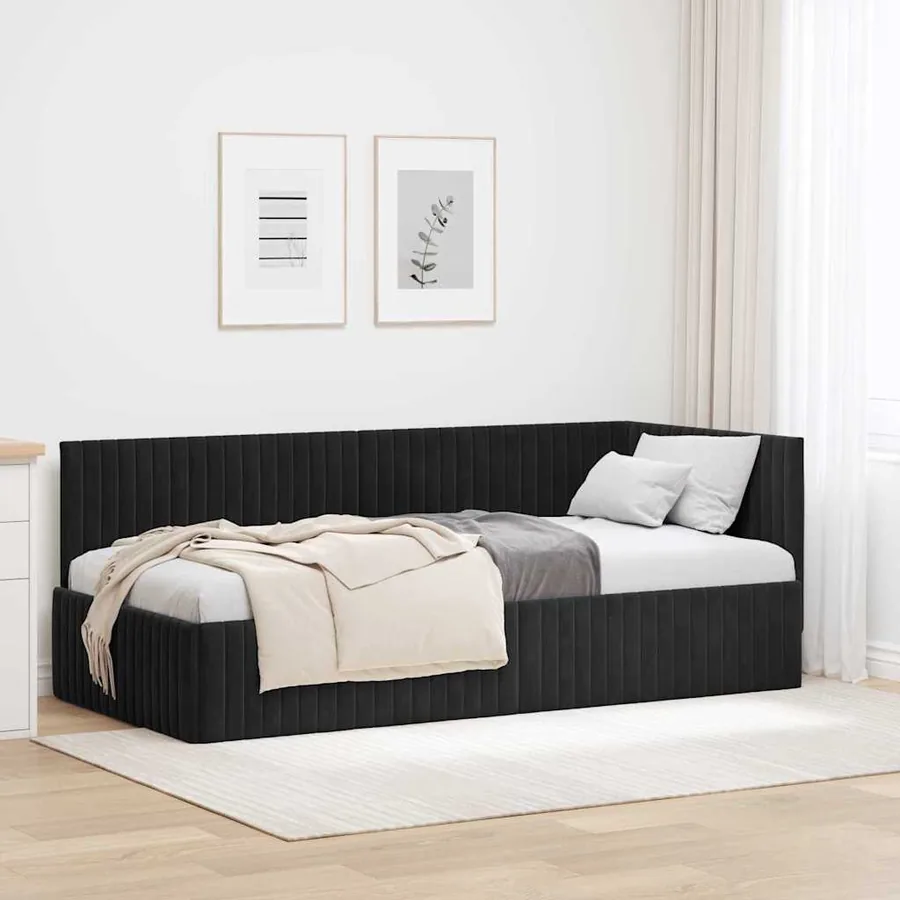 Cadre de lit d'angle Noir 90 cm x 190 cm Velours