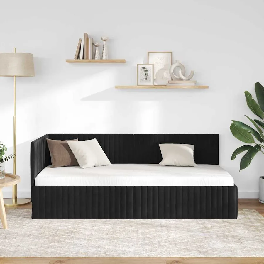Cadre de lit d'angle Noir 90 cm x 190 cm Velours - 3