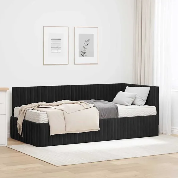 Cadre de lit d'angle avec matelas 2 pcs Noir Velours