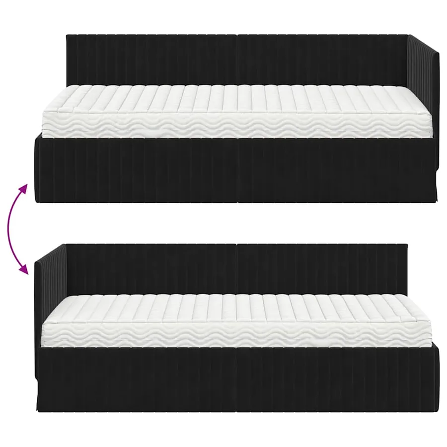 Cadre de lit d'angle avec matelas 2 pcs Noir Velours - 12