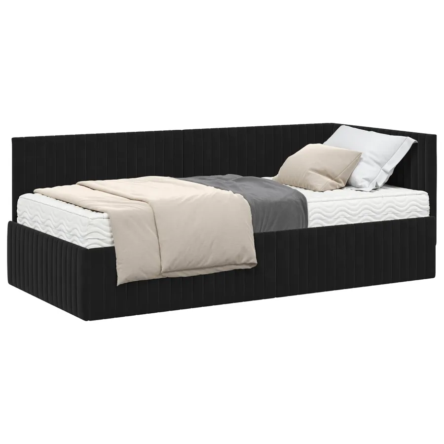Cadre de lit d'angle avec matelas 2 pcs Noir Velours - 2