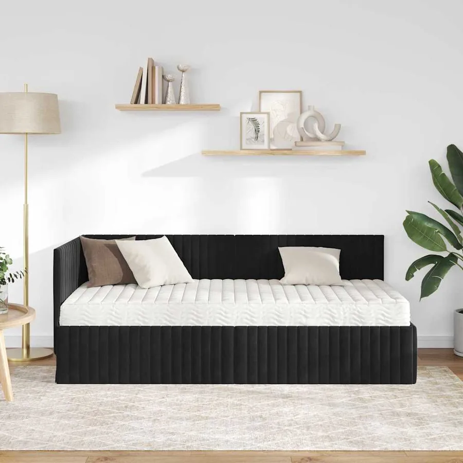 Cadre de lit d'angle avec matelas 2 pcs Noir Velours - 3