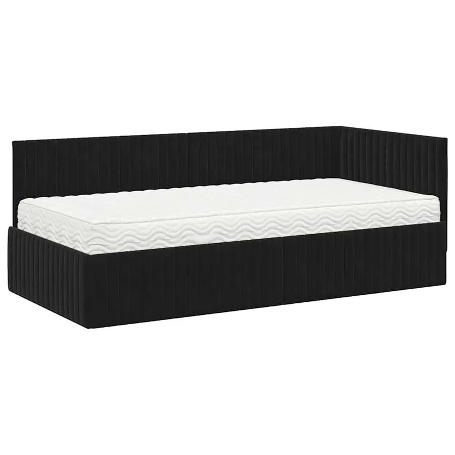 Cadre de lit d'angle avec matelas 2 pcs Noir Velours - 4
