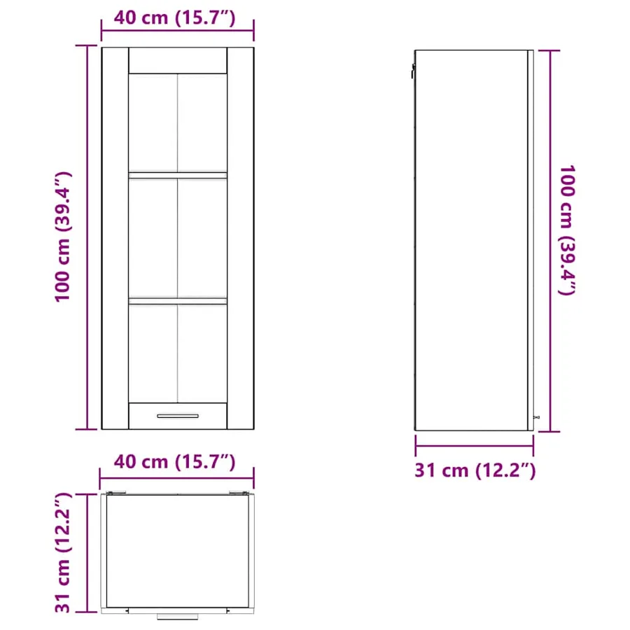 Armoire suspendue Gris béton 40 x 31 x 100 cm Bois d'ingénierie - 13