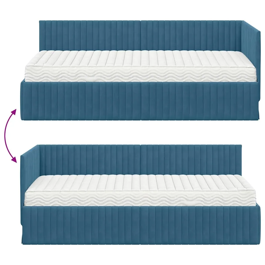 Cadre de lit d'angle avec matelas 2 pcs Bleu Velours - 12