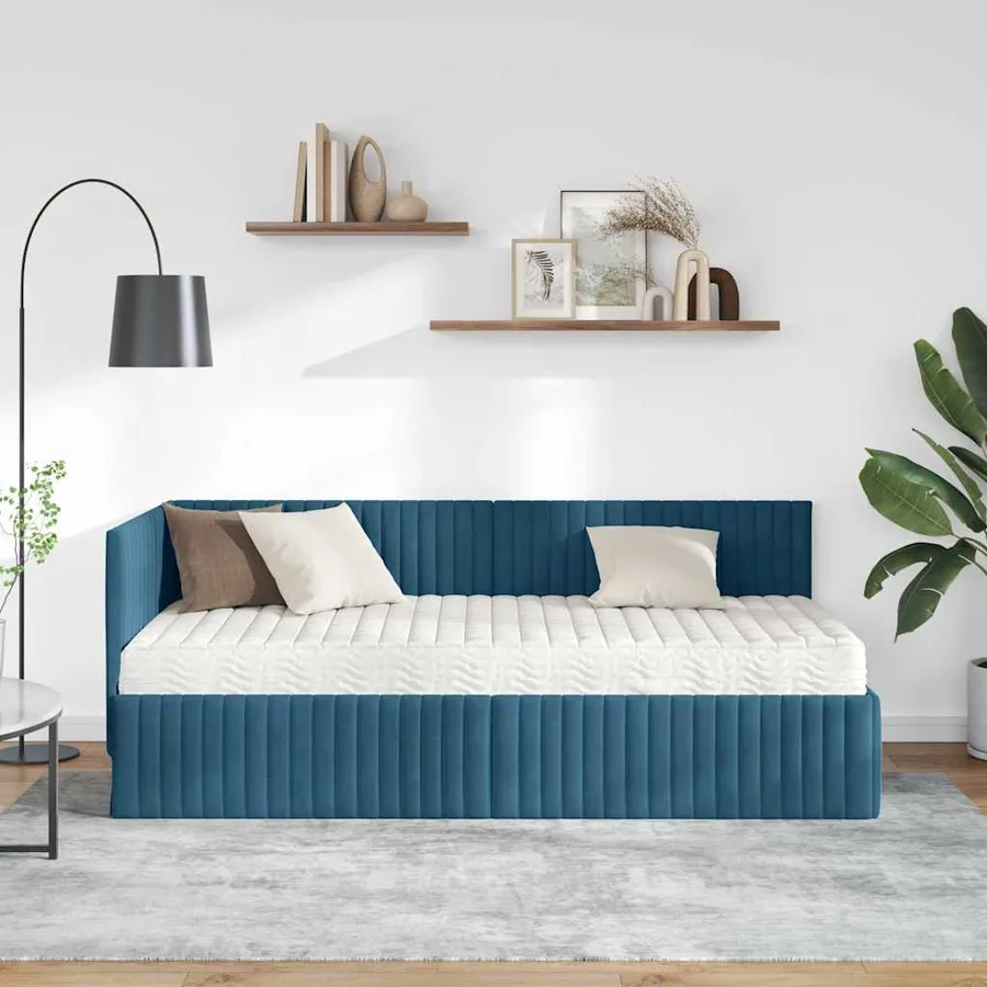 Cadre de lit d'angle avec matelas 2 pcs Bleu Velours - 3