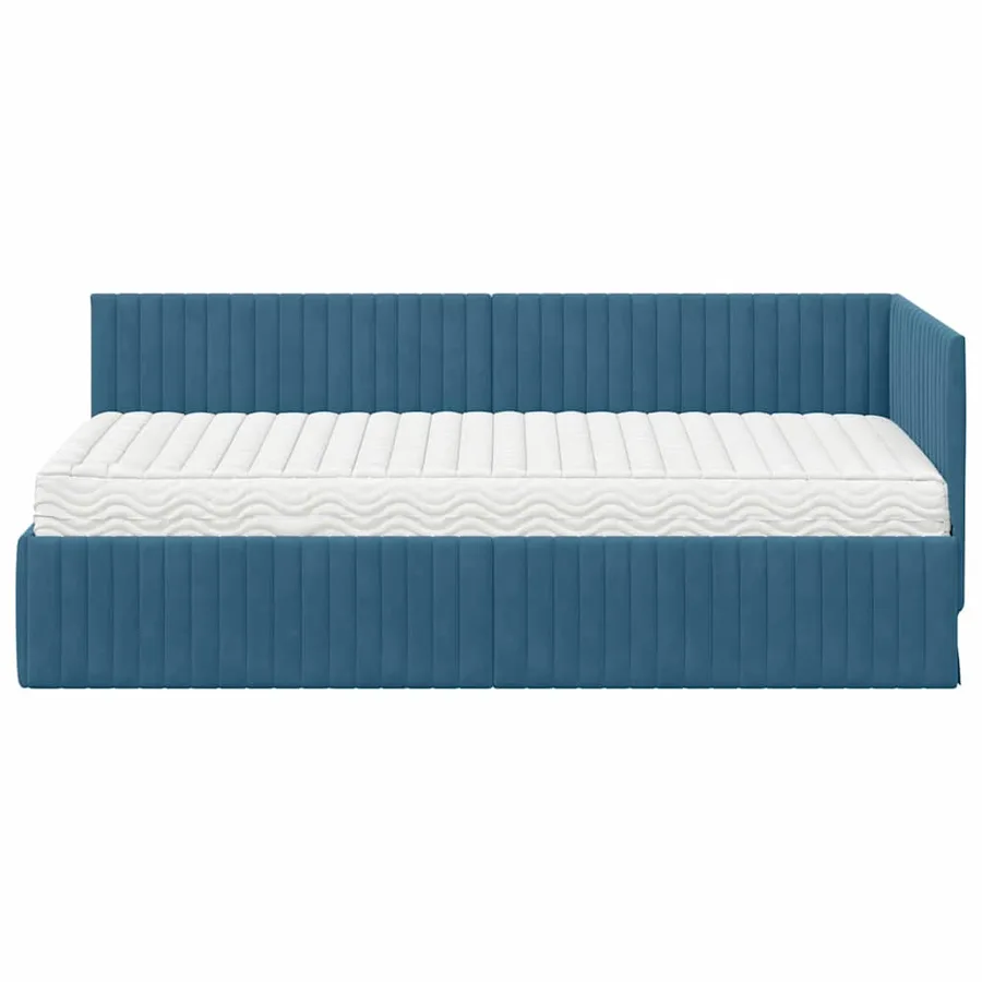 Cadre de lit d'angle avec matelas 2 pcs Bleu Velours - 5