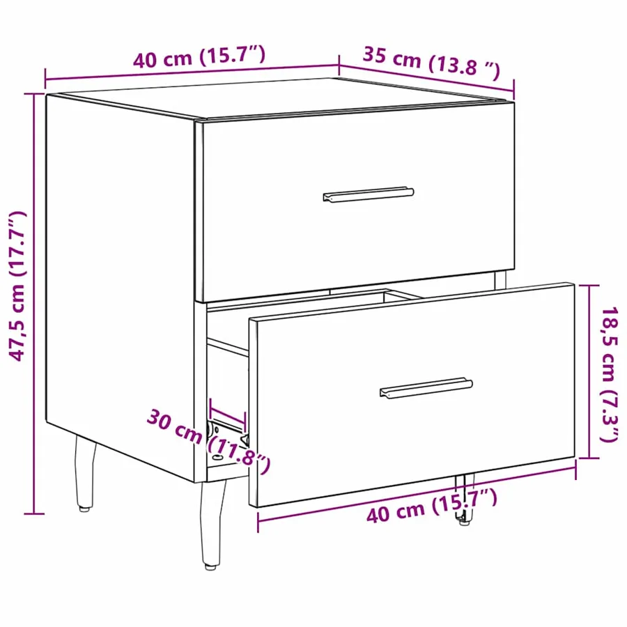 Cabinet de chevet avec tiroir Chêne noir 40 x 35 x 47,5 cm - 12