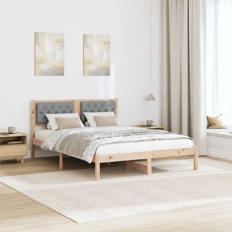 Cadre de lit Gris clair 140 x 200 cm Pin massif - 4