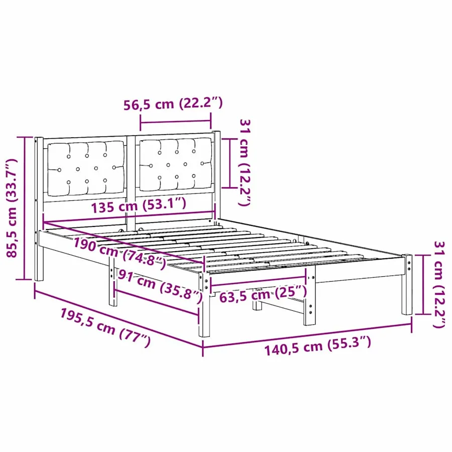 Cadre de lit Gris clair 135 x 190 cm Pin massif - 11