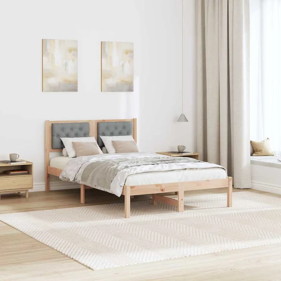 Cadre de lit Gris clair 135 x 190 cm Pin massif - 4