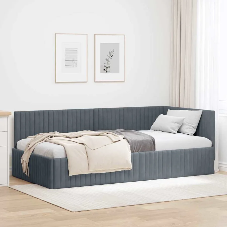 Cadre de lit d'angle Gris foncé 100 cm x 200 cm Velours