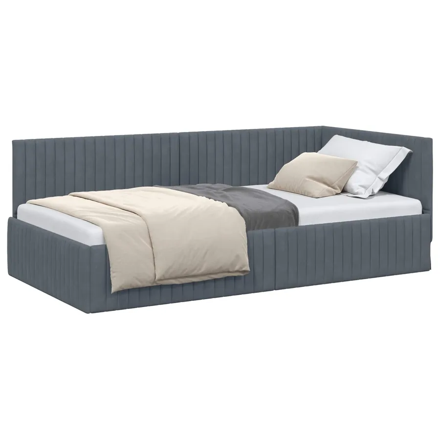 Cadre de lit d'angle Gris foncé 100 cm x 200 cm Velours - 2