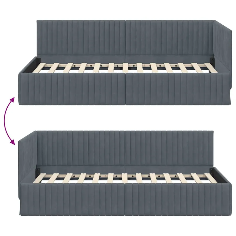 Cadre de lit d'angle Gris foncé 100 cm x 200 cm Velours - 9