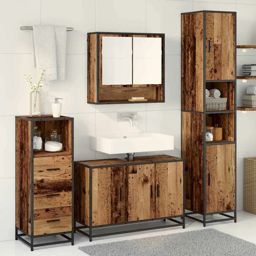 Ensemble de mobilier de salle de bain 3 pcs Bois Ancien - 4