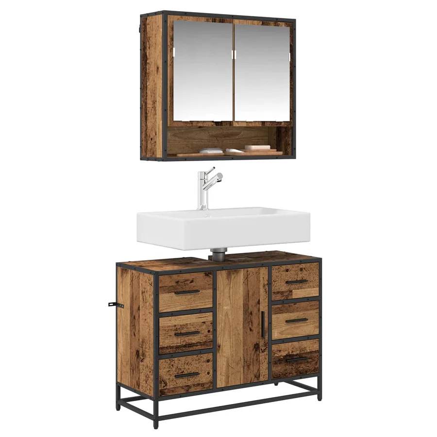 Ensemble de mobilier de salle de bain 2 pcs Bois Ancien - 3