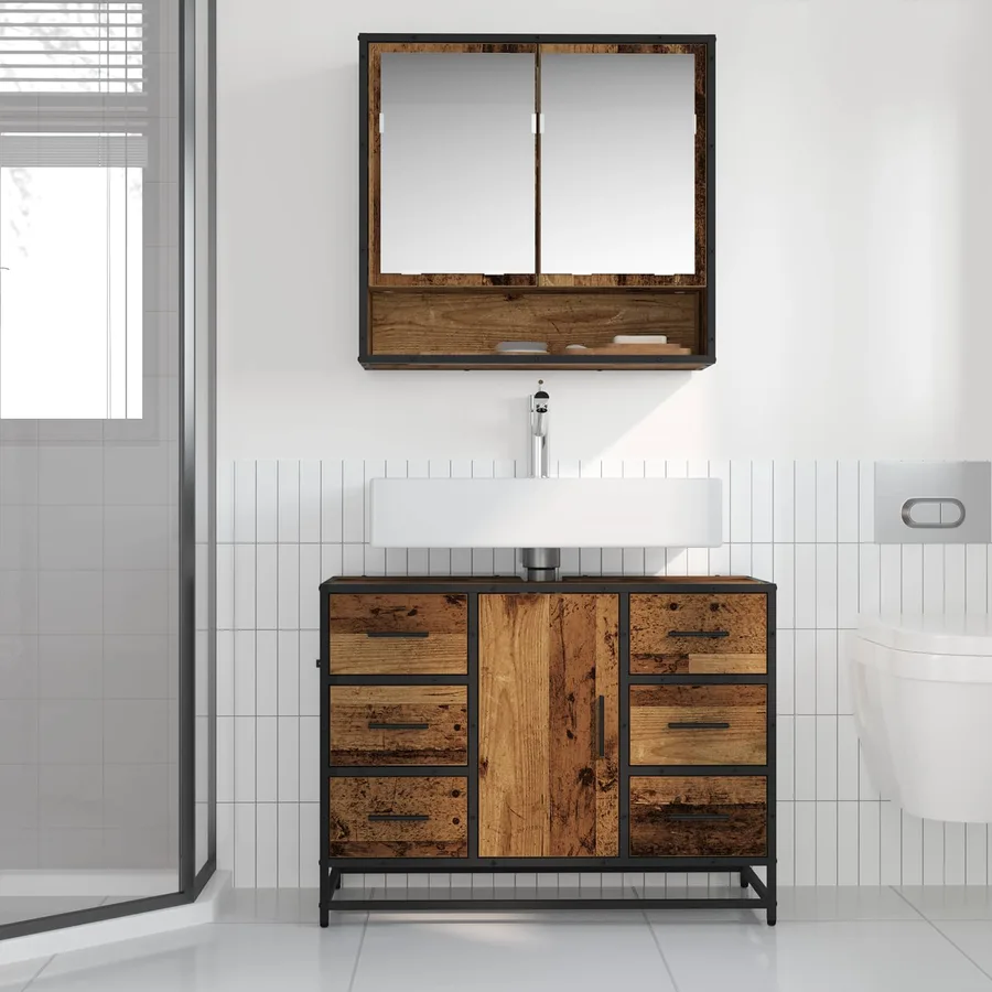 Ensemble de mobilier de salle de bain 2 pcs Bois Ancien - 4