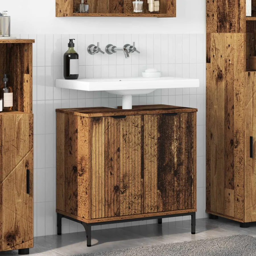 Meuble de Lavabo de Salle de Bain avec stockage Bois Ancien