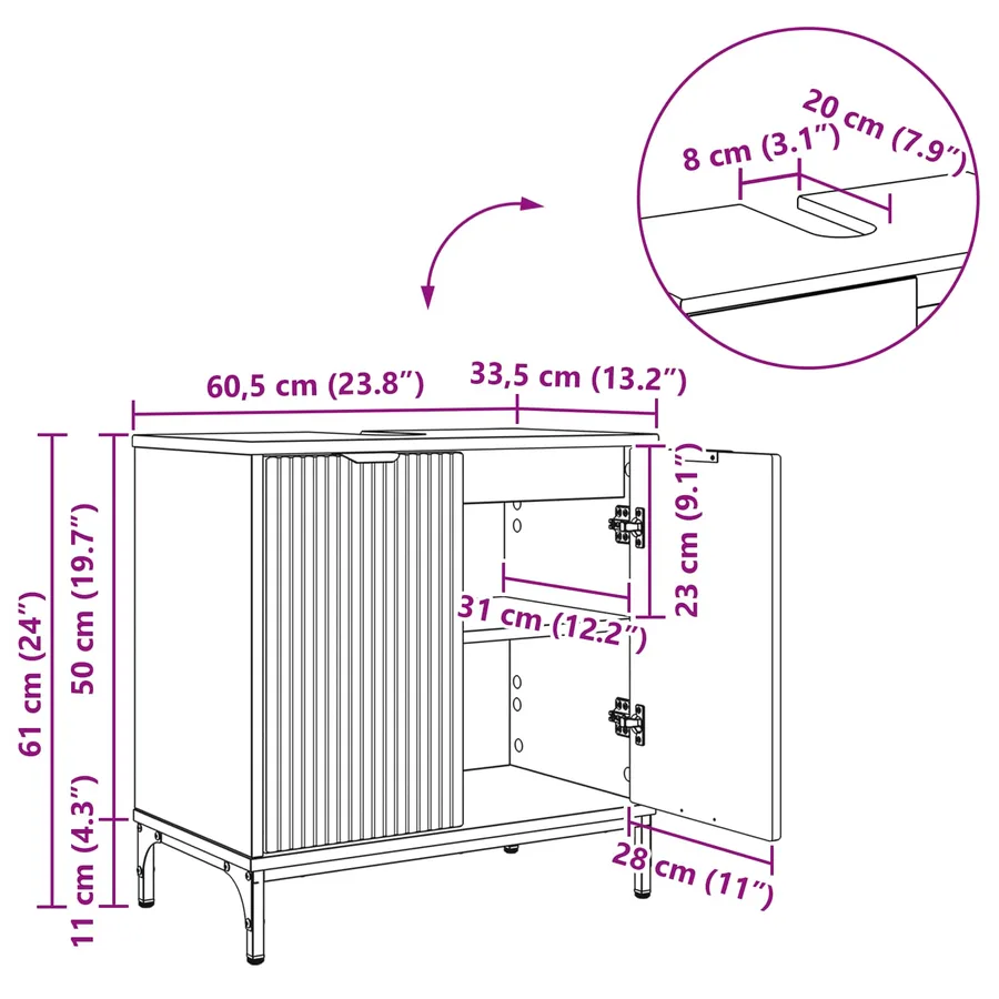 Meuble de Lavabo de Salle de Bain avec stockage Bois Ancien - 14
