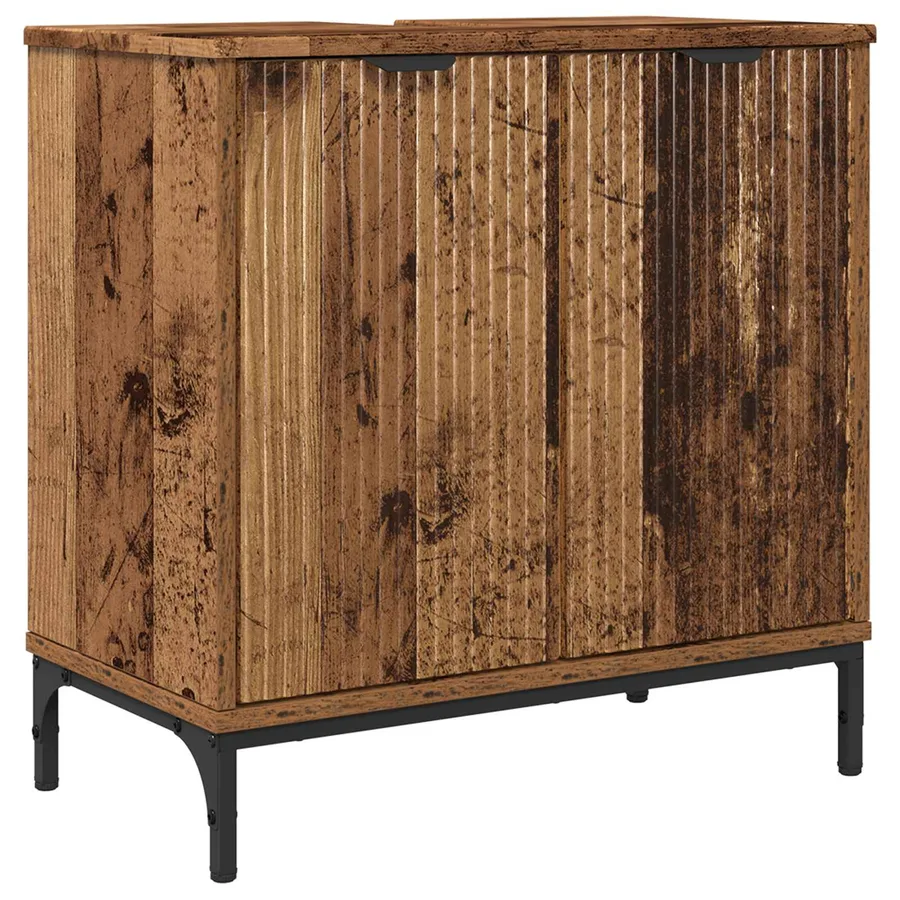 Meuble de Lavabo de Salle de Bain avec stockage Bois Ancien - 2