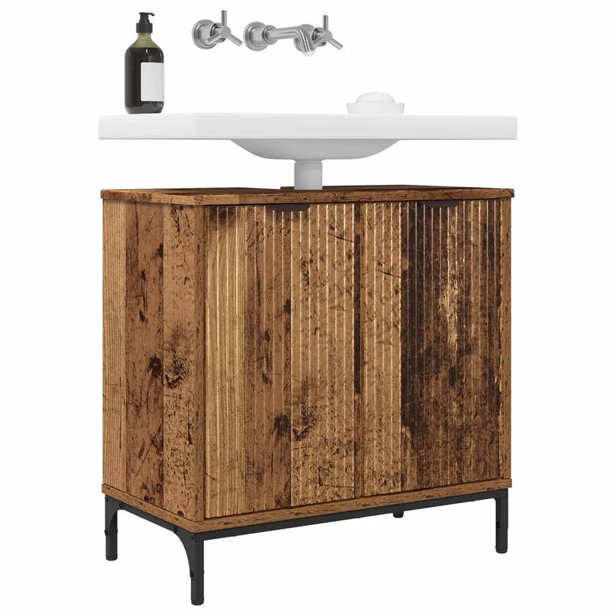 Meuble de Lavabo de Salle de Bain avec stockage Bois Ancien - 3