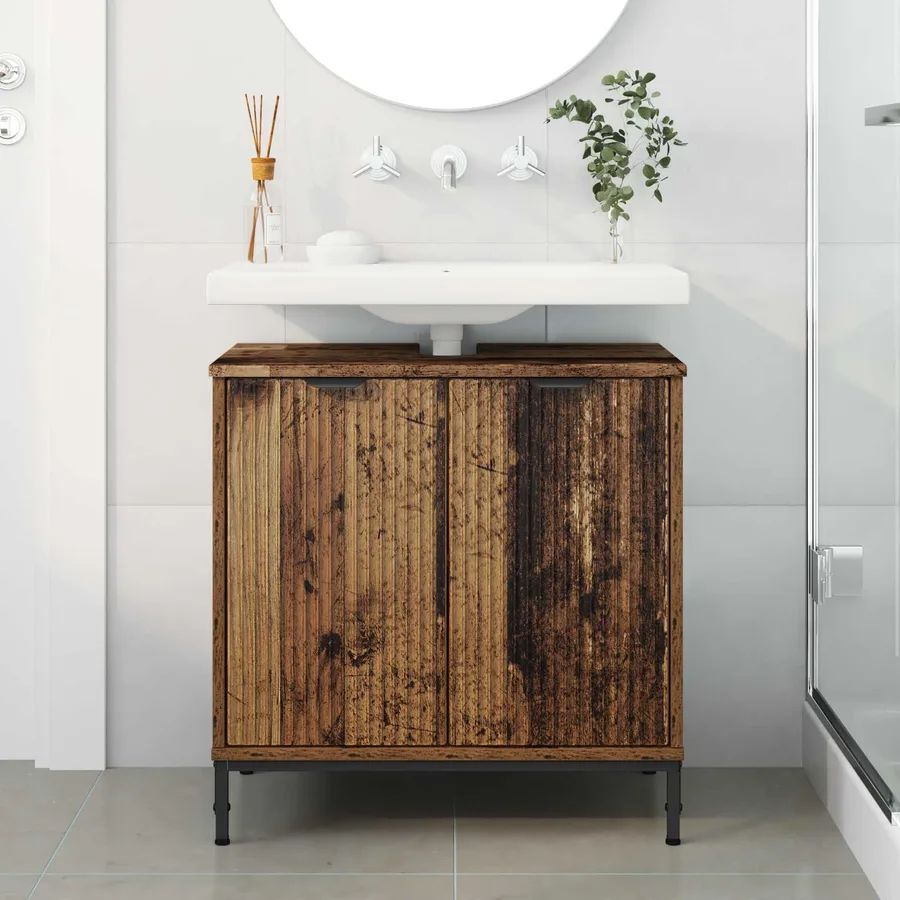 Meuble de Lavabo de Salle de Bain avec stockage Bois Ancien - 4