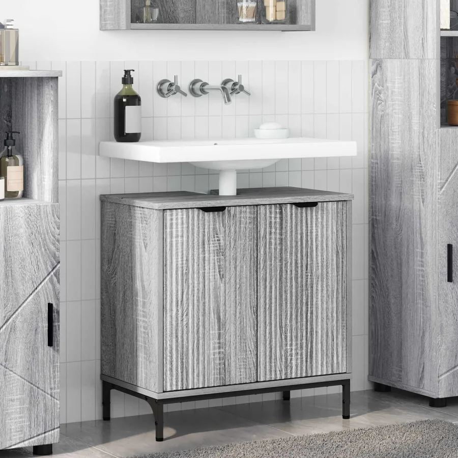 Meuble de Lavabo de Salle de Bain avec stockage Gris Sonoma