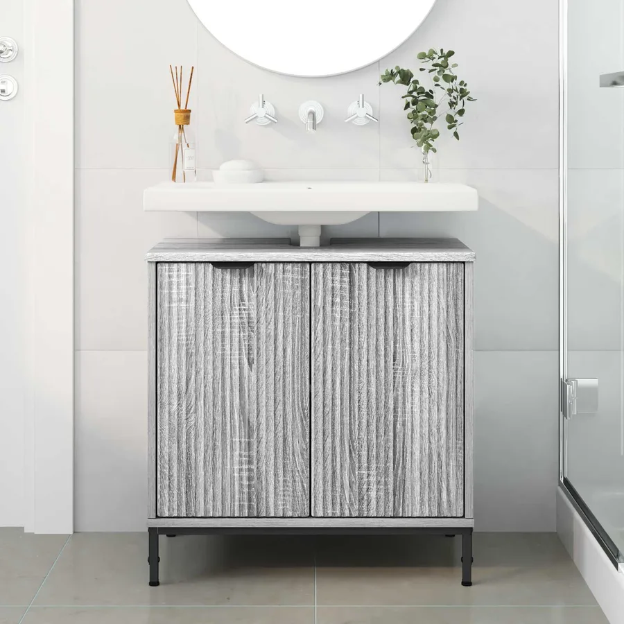 Meuble de Lavabo de Salle de Bain avec stockage Gris Sonoma - 4