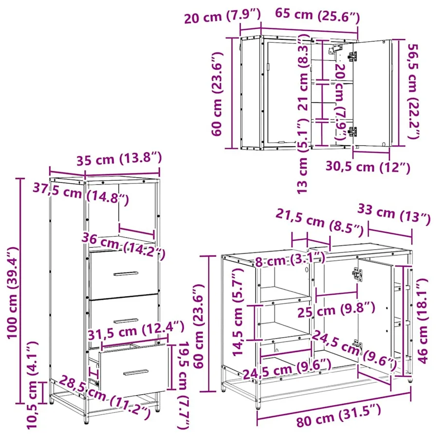 Ensemble de mobilier de salle de bain 3 pcs Bois Ancien - 19
