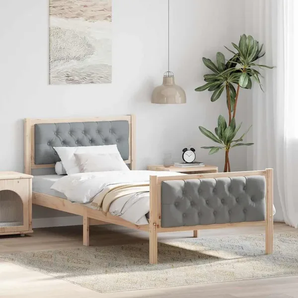 Cadre de lit avec tête de lit Gris clair 90 x 190 cm Pin massif