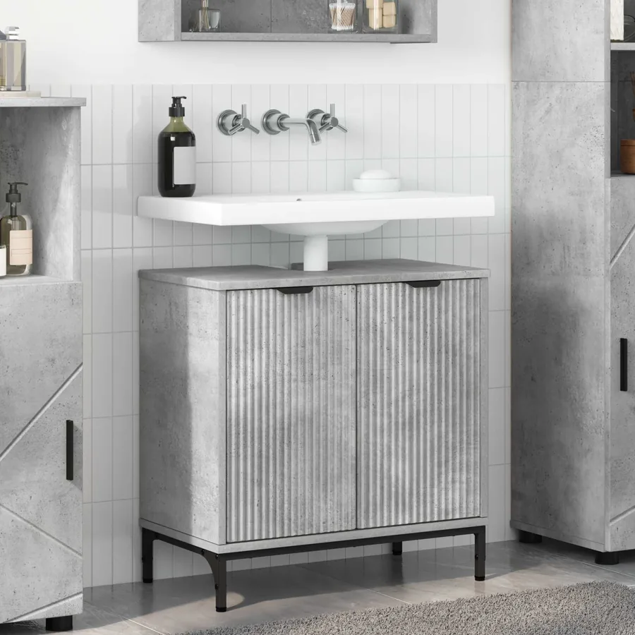 Meuble de Lavabo de Salle de Bain avec stockage Gris béton